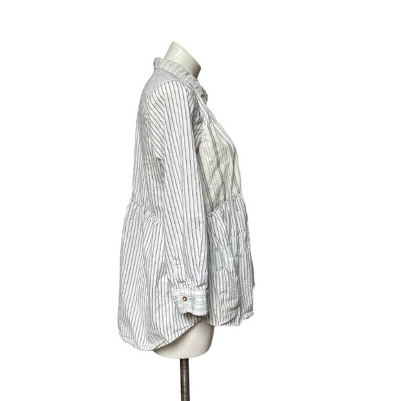 Anthropologie Holding Horses Patchwork Poplin Buttondown Peasant Blouse Stripes - Picture 6 of 10